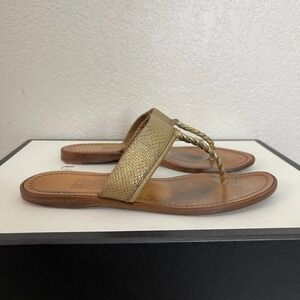 Salvatore Ferragamo Brown Tan Bronze Metallic Thong Sandals Slip On Women's 7 US